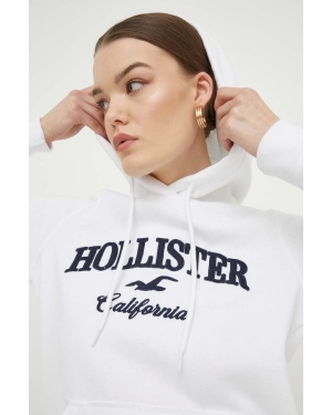 Hollister Co. bluza damska kolor biały z kapturem z aplikacją