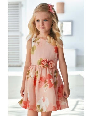 Mayoral sukienka lniana dziecięca kolor beżowy mini rozkloszowana