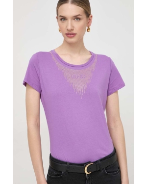 Liu Jo t-shirt bawełniany damski kolor fioletowy