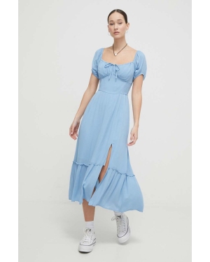 Hollister Co. sukienka kolor niebieski midi rozkloszowana