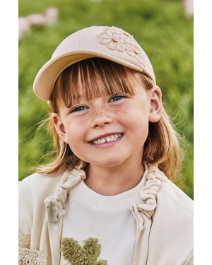 Mayoral czapka z daszkiem bawełniana dziecięca kolor beżowy z aplikacją