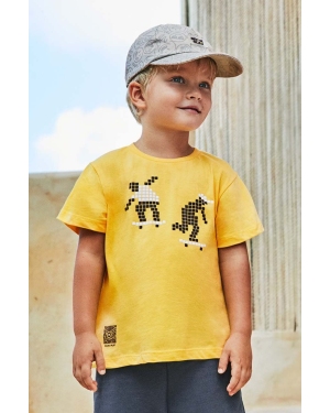 Mayoral t-shirt bawełniany dziecięcy kod QR do gry kolor żółty z nadrukiem