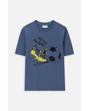Coccodrillo t-shirt bawełniany dziecięcy kolor niebieski z nadrukiem