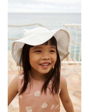 Liewood kapelusz bawełniany dziecięcy Amelia Seersucker Sun Hat With Ears kolor fioletowy bawełniany