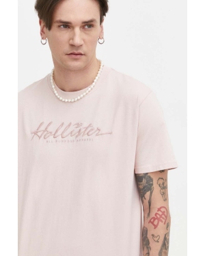 Hollister Co. t-shirt bawełniany męski kolor różowy z aplikacją