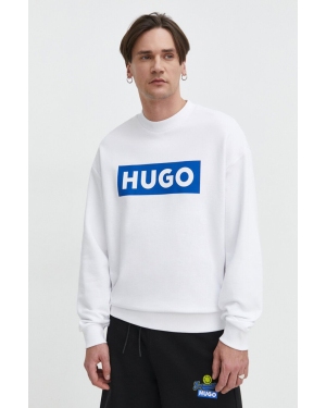 Hugo Blue bluza bawełniana męska kolor biały z nadrukiem 50522375
