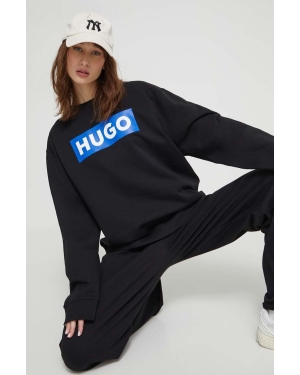 Hugo Blue bluza bawełniana damska kolor czarny z nadrukiem 50515817