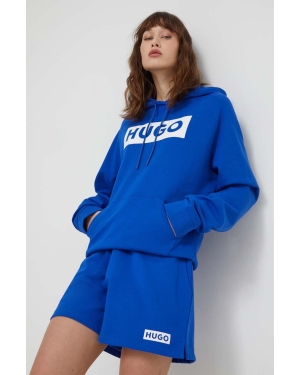 Hugo Blue szorty bawełniane kolor niebieski z nadrukiem high waist 50515824