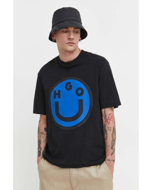 Hugo Blue t-shirt bawełniany męski kolor czarny z nadrukiem 50513189