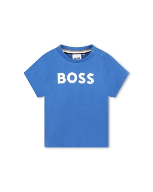 BOSS t-shirt bawełniany niemowlęcy kolor niebieski z nadrukiem