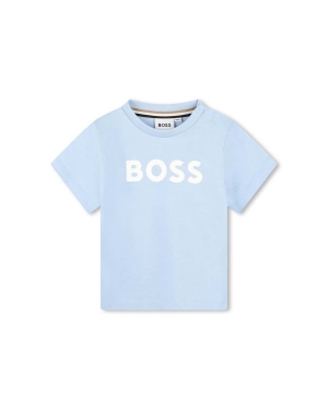 BOSS t-shirt bawełniany niemowlęcy kolor niebieski z nadrukiem