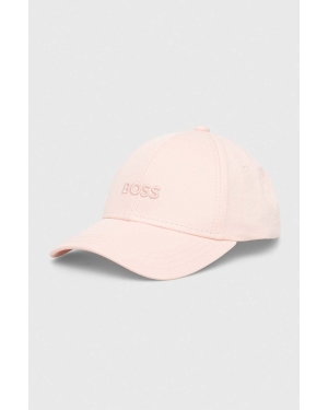BOSS czapka z daszkiem bawełniana kolor różowy gładka 50495441