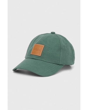 BOSS czapka z daszkiem bawełniana kolor zielony z aplikacją