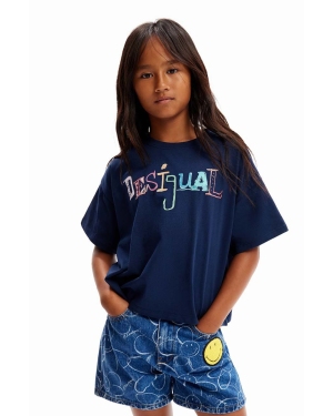 Desigual t-shirt bawełniany dziecięcy kolor granatowy