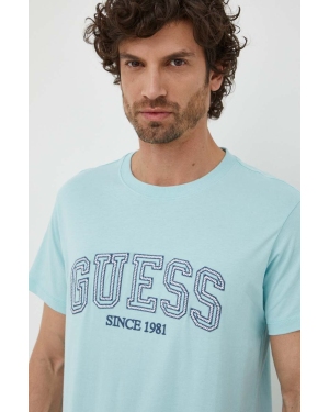 Guess t-shirt bawełniany męski kolor niebieski z aplikacją M4GI62 I3Z14