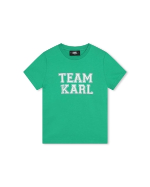 Karl Lagerfeld t-shirt bawełniany dziecięcy kolor turkusowy z nadrukiem