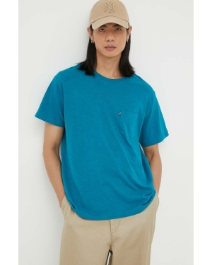 Levi's t-shirt bawełniany kolor turkusowy gładki