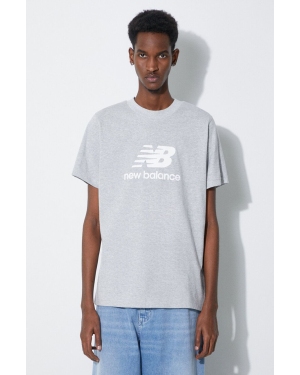 New Balance t-shirt bawełniany Essentials Cotton MT41502AG męski kolor szary z nadrukiem MT41502AG