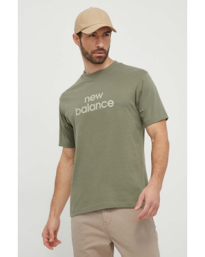 New Balance t-shirt bawełniany MT41582DEK męski kolor zielony z nadrukiem