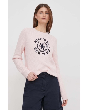 Tommy Hilfiger sweter bawełniany kolor różowy ciepły