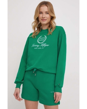 Tommy Hilfiger bluza bawełniana damska kolor zielony z aplikacją WW0WW41758