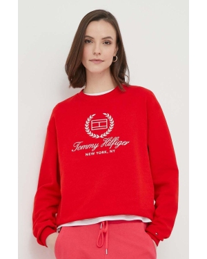 Tommy Hilfiger bluza bawełniana damska kolor czerwony z aplikacją