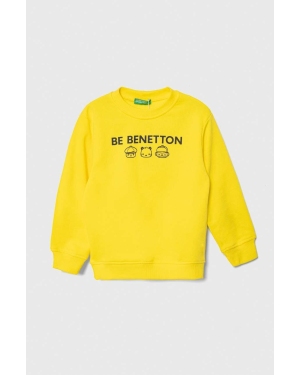 United Colors of Benetton bluza bawełniana dziecięca kolor żółty z nadrukiem