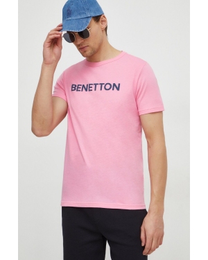 United Colors of Benetton t-shirt bawełniany męski kolor różowy z nadrukiem
