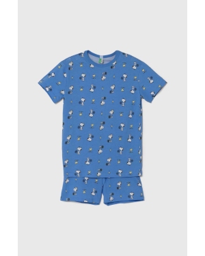 United Colors of Benetton piżama bawełniana dziecięca kolor niebieski wzorzysta