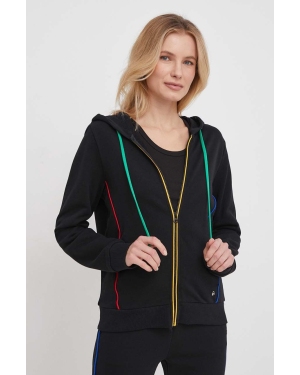 United Colors of Benetton bluza bawełniana damska kolor czarny z kapturem gładka