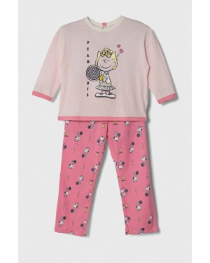 United Colors of Benetton piżama bawełniana dziecięca x Snoopy kolor różowy wzorzysta