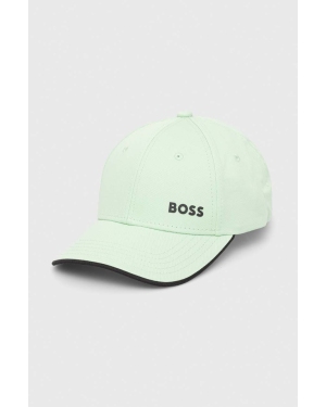 Boss Green czapka z daszkiem bawełniana kolor zielony gładka