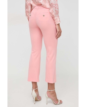 Marella spodnie damskie kolor różowy dzwony high waist