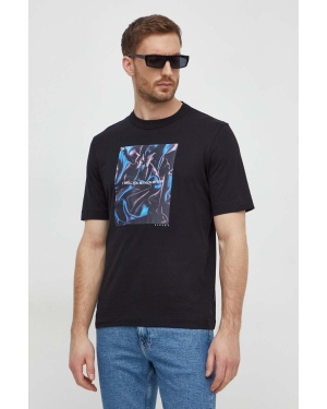 Sisley t-shirt bawełniany męski kolor czarny z nadrukiem