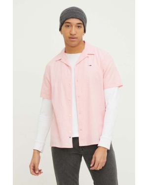 Tommy Jeans koszula z domieszką lnu kolor różowy regular