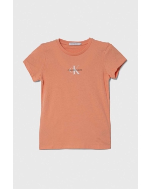 Calvin Klein Jeans t-shirt bawełniany dziecięcy kolor pomarańczowy