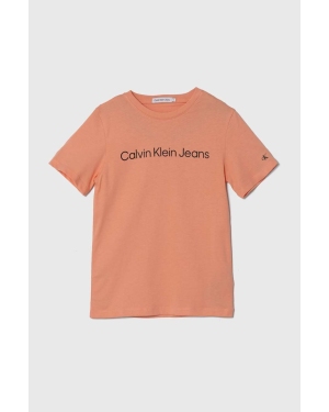 Calvin Klein Jeans t-shirt bawełniany dziecięcy kolor pomarańczowy z nadrukiem