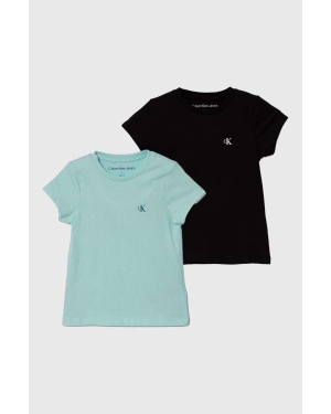 Calvin Klein Jeans t-shirt bawełniany dziecięcy 2-pack kolor turkusowy