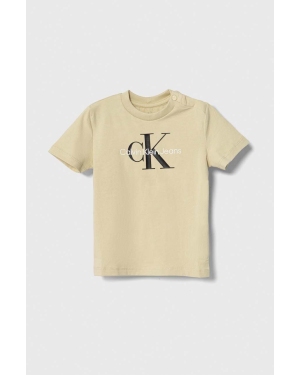 Calvin Klein Jeans t-shirt dziecięcy kolor beżowy z nadrukiem