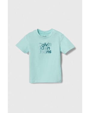 Calvin Klein Jeans t-shirt dziecięcy kolor turkusowy z nadrukiem
