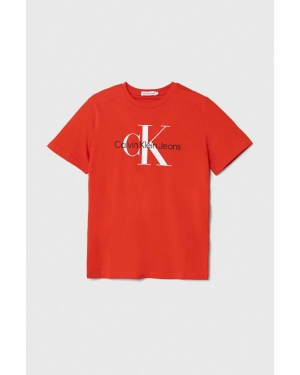 Calvin Klein Jeans t-shirt bawełniany dziecięcy kolor czerwony z nadrukiem