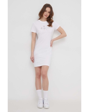 Calvin Klein Jeans sukienka kolor biały mini rozkloszowana