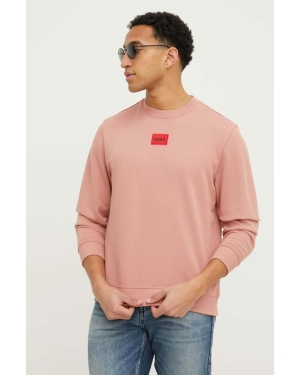 HUGO bluza bawełniana męska kolor różowy z aplikacją 50447964