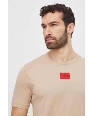 HUGO t-shirt bawełniany kolor beżowy z aplikacją