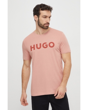 HUGO t-shirt bawełniany męski kolor różowy z nadrukiem