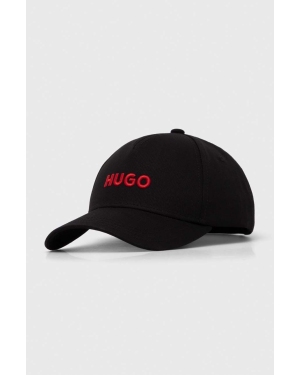 HUGO czapka z daszkiem bawełniana kolor czarny z aplikacją