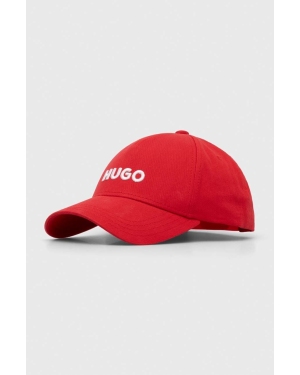 HUGO czapka z daszkiem bawełniana kolor różowy z aplikacją 50496033