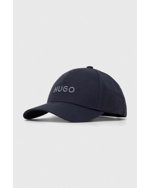 HUGO czapka z daszkiem bawełniana kolor niebieski z aplikacją 50496033