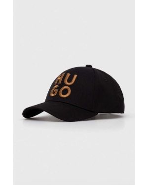 HUGO czapka z daszkiem bawełniana kolor czarny z aplikacją 50502584