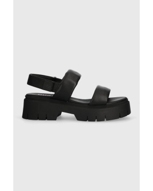 HUGO sandały skórzane Kris damskie kolor czarny na platformie 50517374
